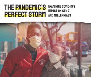 An image of two Millennials wearing masks during the COVID-19 pandemic.