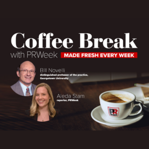 Graphic of Coffee Break with PRWeek - Bill Novelli and Aleda Stam